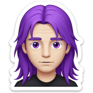 A man with long purple hair and nice long eyelashes with light purple eyes and a black shirt on sticker
