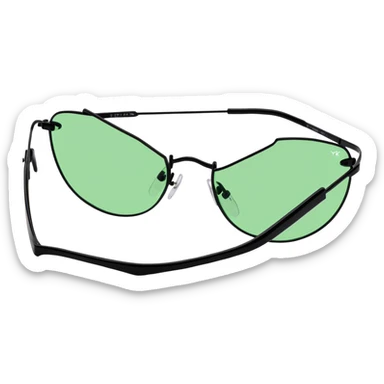 Retro-futuristic Y2K sunglasses with rimless colored lenses, metallic thin frames, 2000s cyber aesthetic sticker