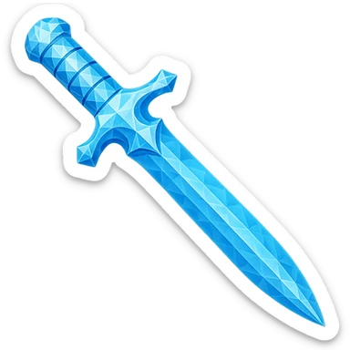 Transform the dagger into a diamond version, matching the color, faceted texture, and shine of the diamond chestplate reference. Keep the exact shape and proportions of the original dagger. Transparent background. sticker