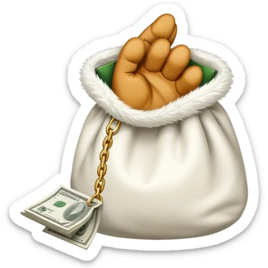 A cat's paw handing over a money bag sticker