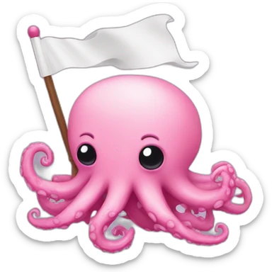 cute pink kraken with adorable face  holding a white flag sticker