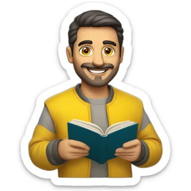 Armenian men with the yellow clothes reading book and looking at camera and smiling  sticker