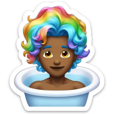 posh-muscle-boy-with-pearl-necklace-and-rainbow-unicorn-hair-in-golden-bathtub sticker