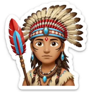 Native American with spear in hand wearing traditional headwear with feathers sticker