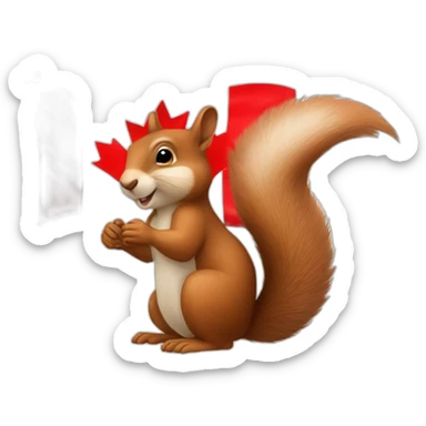 a squirrel with a canadian flag sticker