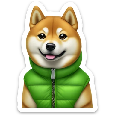 Shiba inu wearing vibrant green puffer jacket portrait sticker