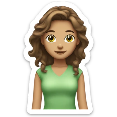 girl with brown hair tan skin and green eyes  sticker