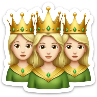 three with a crown that unites them with golden and green colours sticker