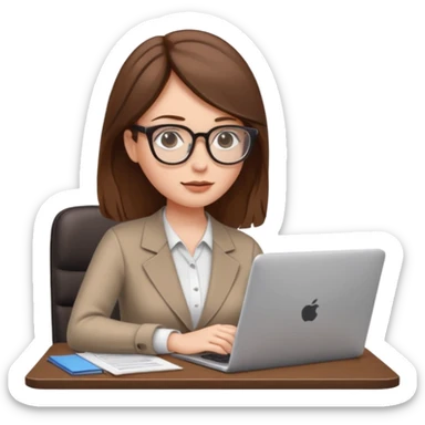 A brown hair, white skin woman scrolling, with a laptop open to a work document sticker