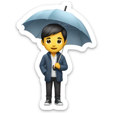 Stylish Asian boy holding umbrella sticker