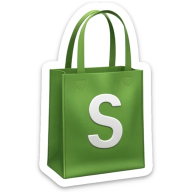 Green shopping bag with an S logo in the middle. sticker