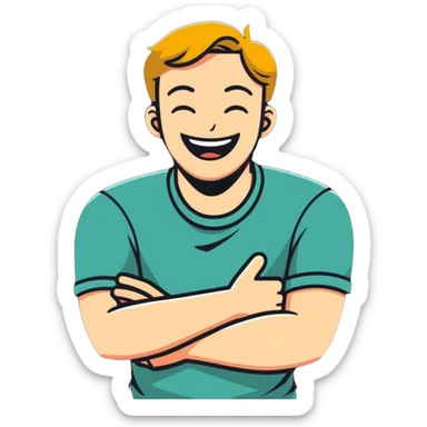 a guy with crossed arms around her next like he’s choking himself and laughing sticker