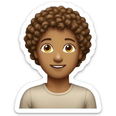 person with brown short curly hair tan sticker