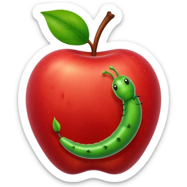 Apple emoji with a worm coming out sticker