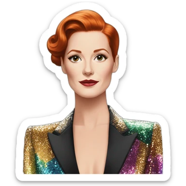 Audrey fleurot slicked back hair with multicolored sequined suit sticker