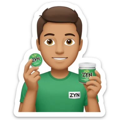 Man holding Zyn spearmint snus sticker