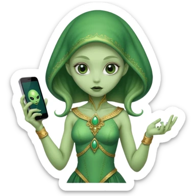 alien with persion crawl custome dress and smartphone sticker