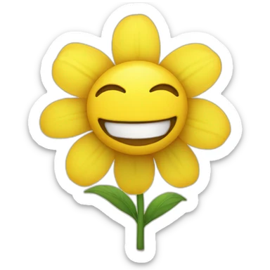 yellow flower with a derpy smily face sticker