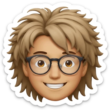 Cabelo bagunçado e oculos sticker