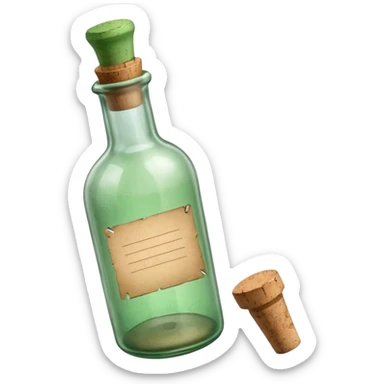 glass bottle with a paper message inside like in movie green old  sticker