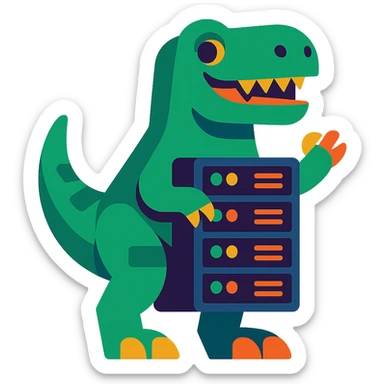 playful and modern T-Rex dinosaur as a server computer sticker