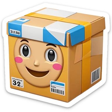 3D Apple-style emoji of a cardboard delivery box with a shipping label and tape. Rounded, glossy, smooth, soft shadows, white background.


 sticker