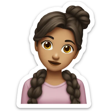 A girl with dark brown hair in a bun kisses a girl with brown hair down sticker