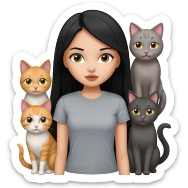 a pretty bratz dusky girl with long straight hair with four cats nd wearing a grey tshirt sticker