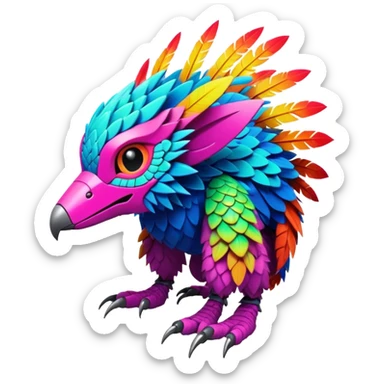 Tropical futuristic lush warm-colored modern colorful neon-colored cyber-Fakémon-Digimon-Trico-creature sticker