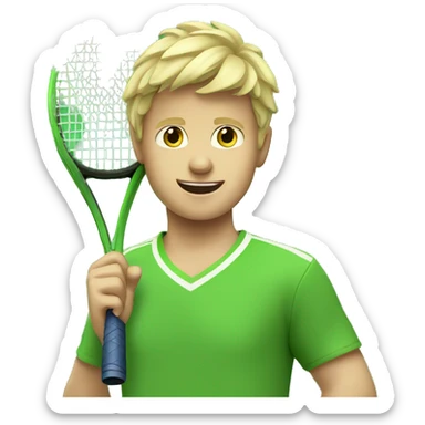Blonde boy playing tennis with green shirt sticker