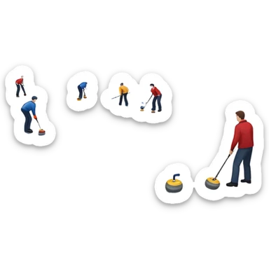 An icon showing a curling match on an indoor ice stadium, with a polished curling stone gliding toward the target and players sweeping. Spectators watch from stands, and flags hang above the rink. Transparent background highlights strategy and focus in the sport of curling. sticker