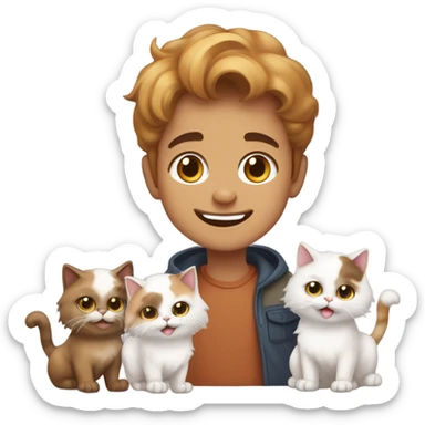 happy boy with calico persian cats sticker