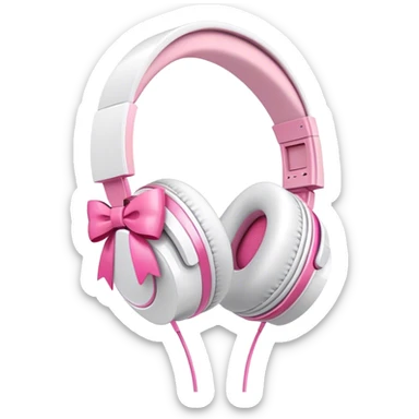 White headphones with pink bow sticker