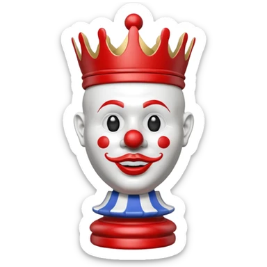3D chess king piece with a clown head, all white sticker