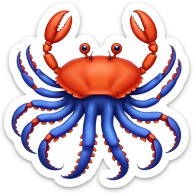 a red crab with two claws and a blue octopus are friends sticker