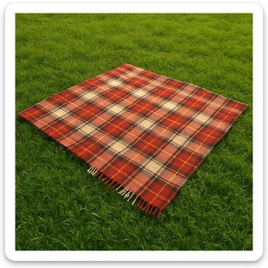 Green grass with a plaid blanket on it sticker
