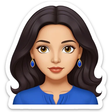 Lynette Torres, Puerto Rican actress with olive-tan complexion, beautiful facial features, bright expressive eyes, defined cheekbones, full lips with warm smile, long flowing dark hair, wearing a stylish blue blouse sticker