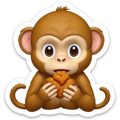 a sad monkey eating chicken tenders sticker