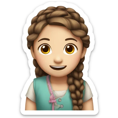 little Chinese girl, long brown hair in a braid, brown eyes, open-mouth smile sticker
