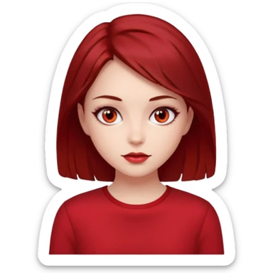 beautiful girl with dark red medium hair, red eyes and red clothes sticker