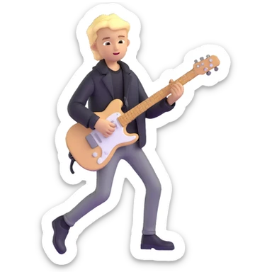 young blonde boy in a black jacket playing a guitar sticker