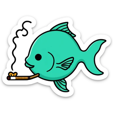 Stoned fish smoking a blunt with their fins sticker