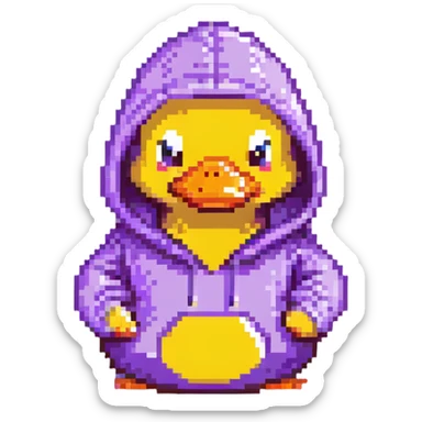 Pixelated rubber duck with a purple hoodie sticker