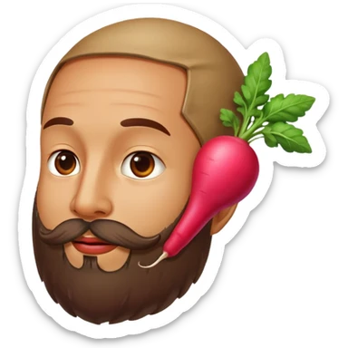 red radish round on an ear of men with beard  sticker