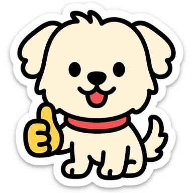 cartoon Maltese puppy giving a thumbs up, vibrant colors, outlined sticker