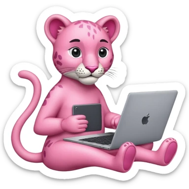 pink panther with a laptop sticker