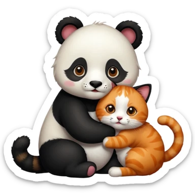 Panda hugging a calico cat with half its face ginger and the other half black sticker
