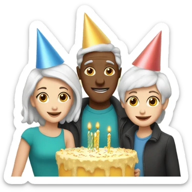 white family in birthday hats celebrate new year sticker