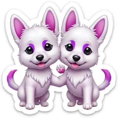 two white dogs with pink and purple dyed ears and paws sticker