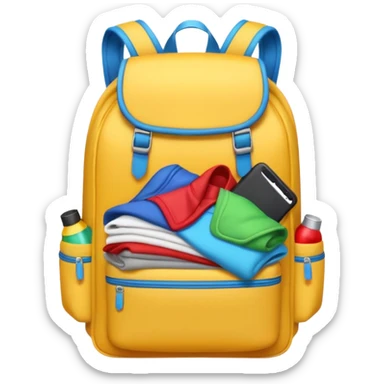 Emoji-style backpack overflowing with clothes sticker